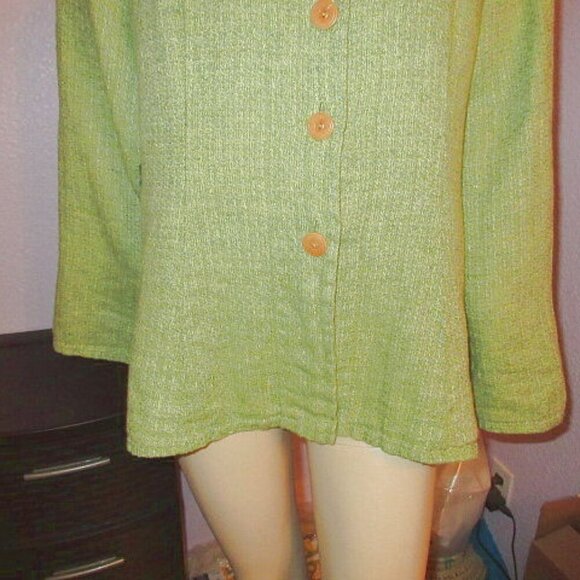 FLAX Cross Weave Linen Top Size L Tunic Tweed Button Up V-Neck Lagenlook Artsy - Picture 4 of 10